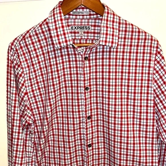 Express Fitted Red Plaid Button Down - Picture 2 of 7